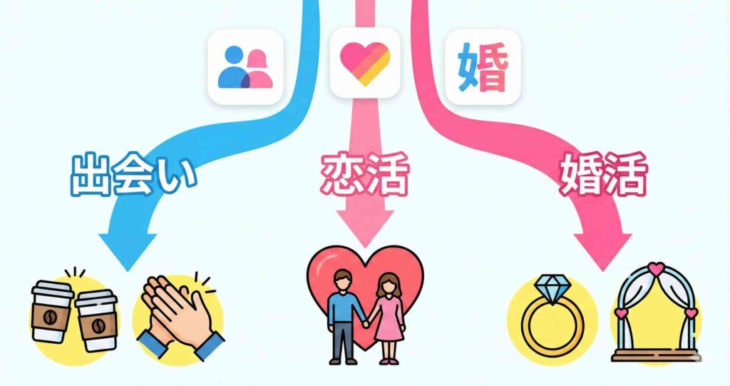 利用目的に合わせる(出会い・恋活・婚活)