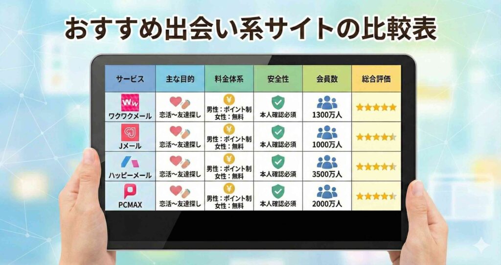 おすすめ出会い系サイトの比較表