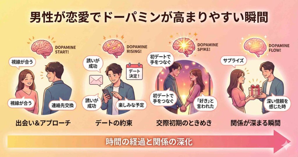 男性が恋愛でドーパミンが高まりやすい瞬間